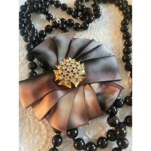 Stella and Dot Black Bead Necklace La Coco Long 62” Double Clasp Smooth Faceted